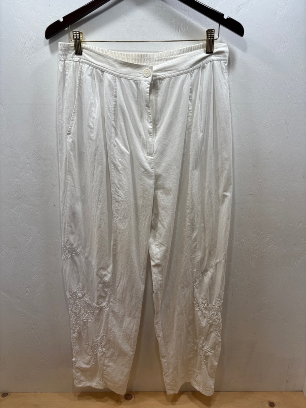 Lim's Vintage Cottagecore Feminine White Cotton Embroidered Euro Summer Pants XL